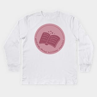 Emotionally attached to fictional characters red pink romance book design with hearts (round) Kids Long Sleeve T-Shirt